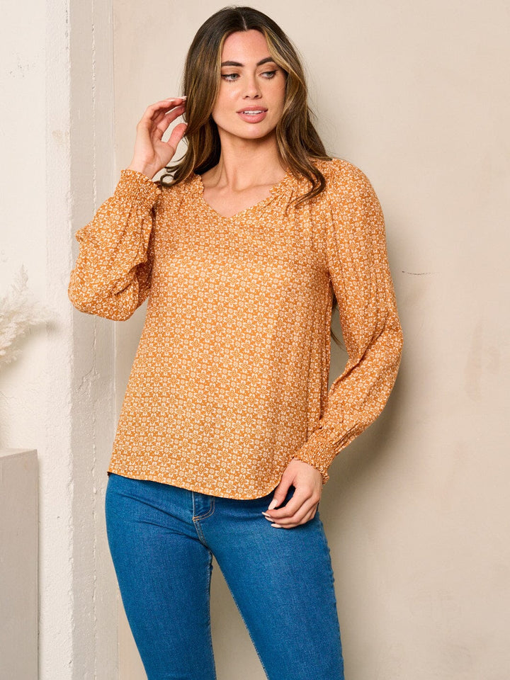 WOMEN'S LONG SLEEVE V-NECK FLORAL BLOUSE TOP