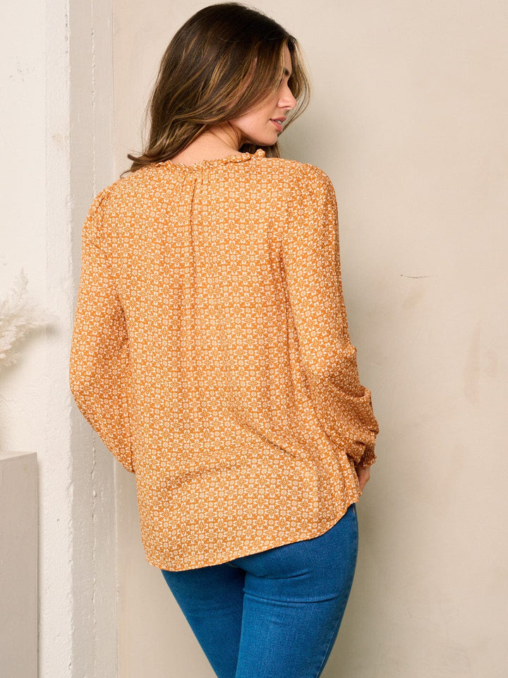 WOMEN'S LONG SLEEVE V-NECK FLORAL BLOUSE TOP