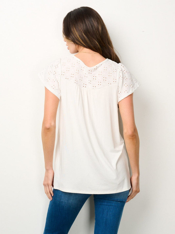 WOMEN'S SHORT SLEEVE EYELET BLOUSE TOP