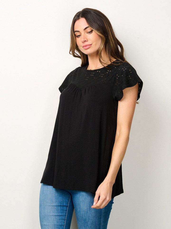 WOMEN'S SHORT SLEEVE EYELET BLOUSE TOP
