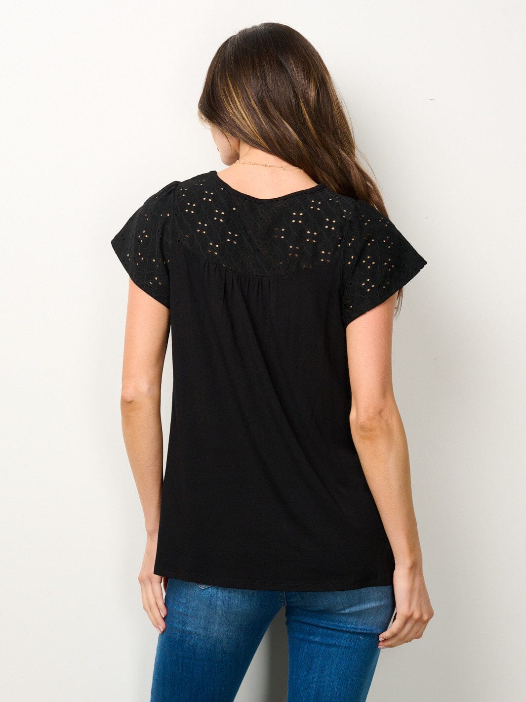 WOMEN'S SHORT SLEEVE EYELET BLOUSE TOP