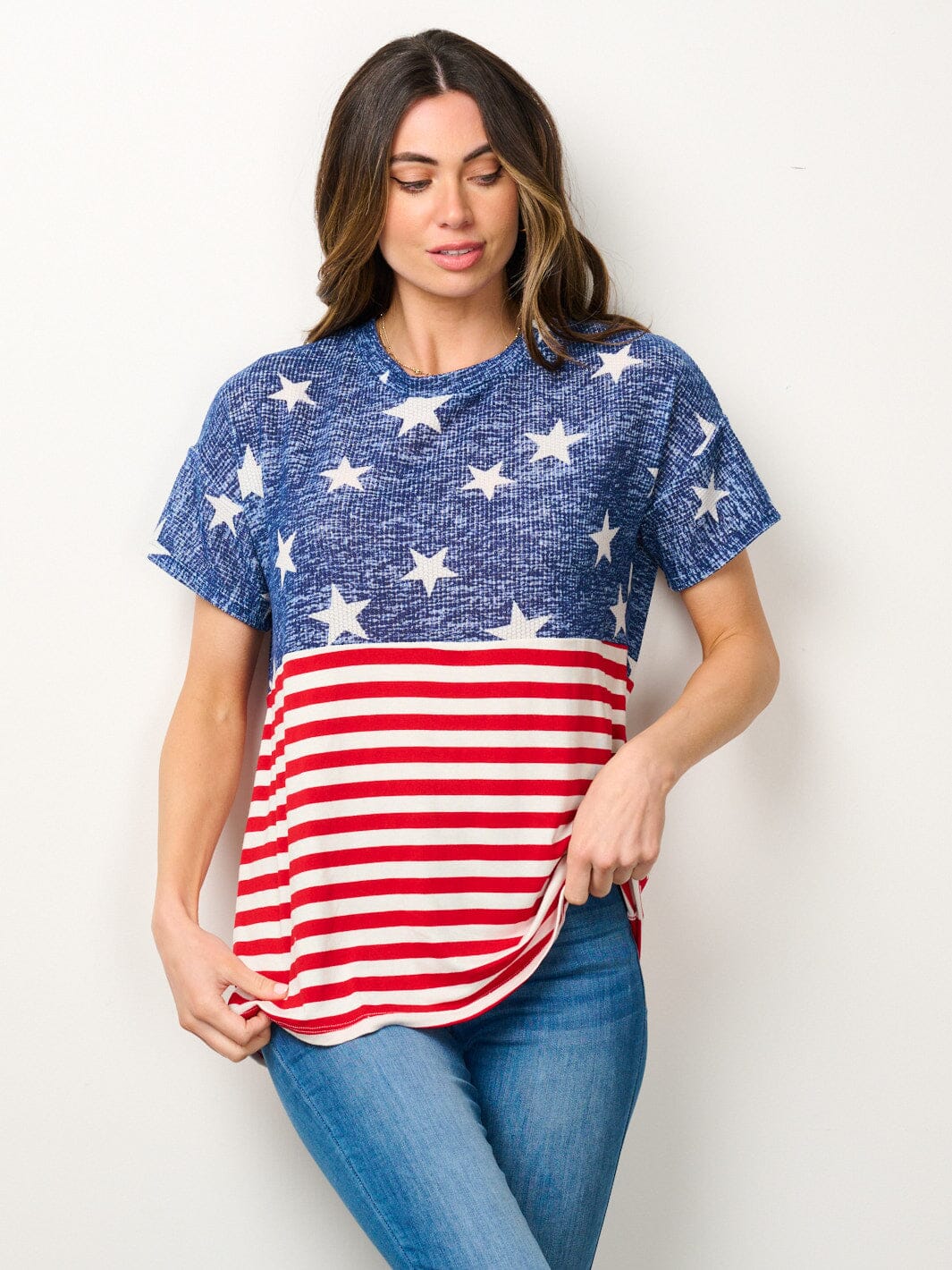 WOMEN'S SHORT SLEEVE AMERICAN FLAG GRAPGIC TOP