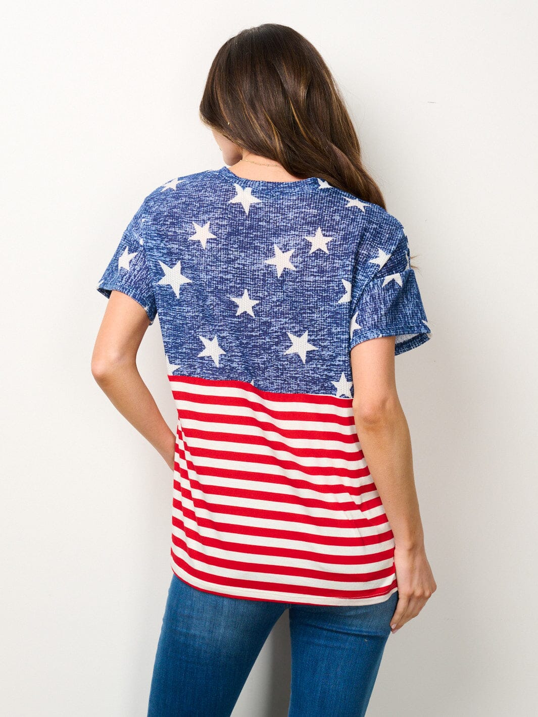 WOMEN'S SHORT SLEEVE AMERICAN FLAG GRAPGIC TOP