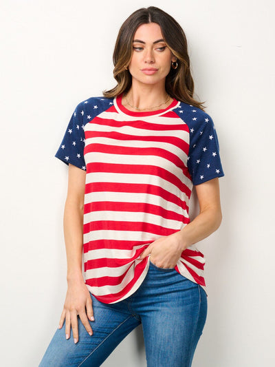 WOMEN'S SHORT SLEEVE AMERICAN FLAG GRAPGIC TOP