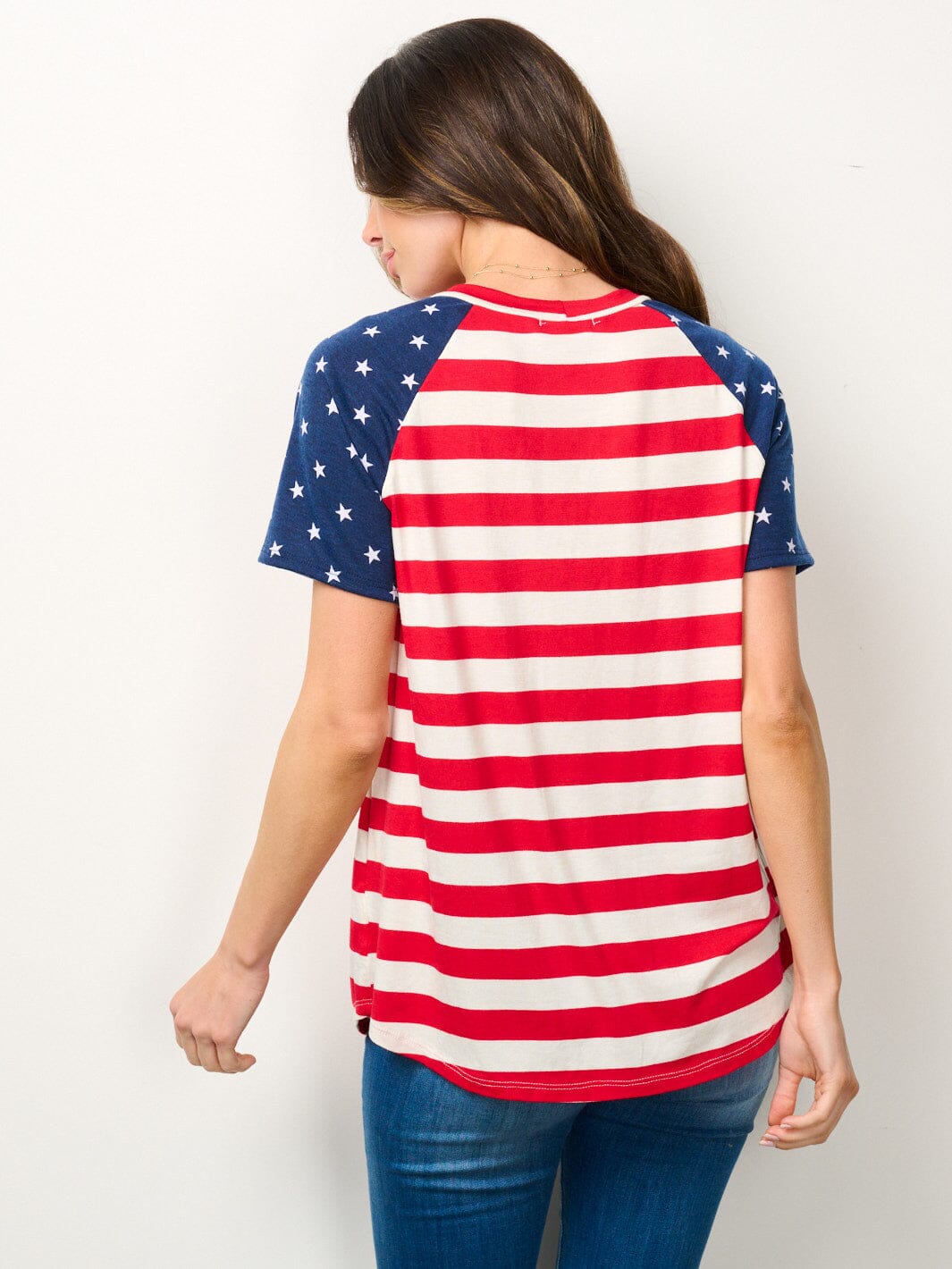 WOMEN'S SHORT SLEEVE AMERICAN FLAG GRAPGIC TOP