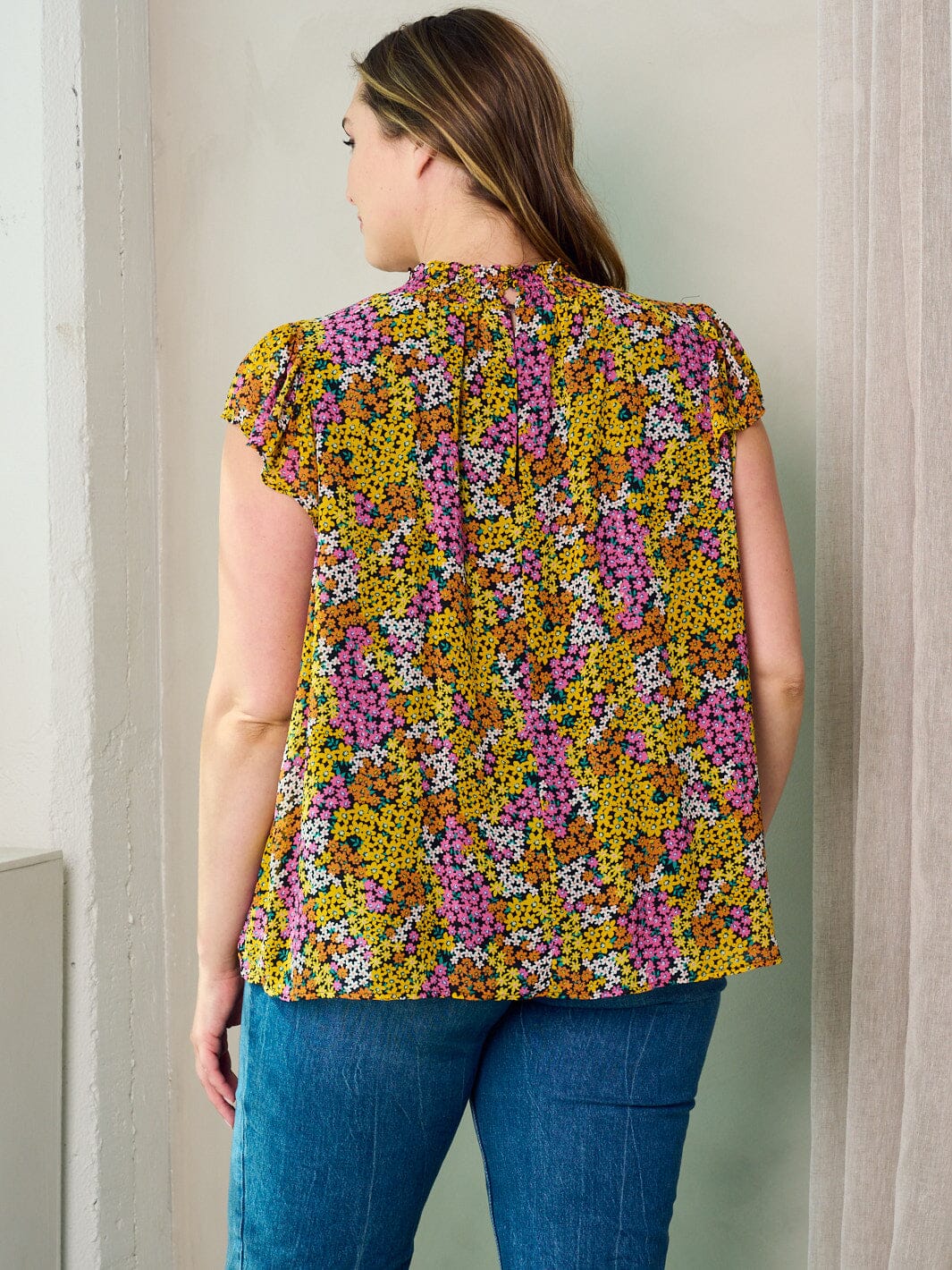 PLUS SIZE SHORT SLEEVE MOCK NECK TUNIC FLORAL TOP plus-size-short-sleeve-mock-neck-tunic-floral-top
