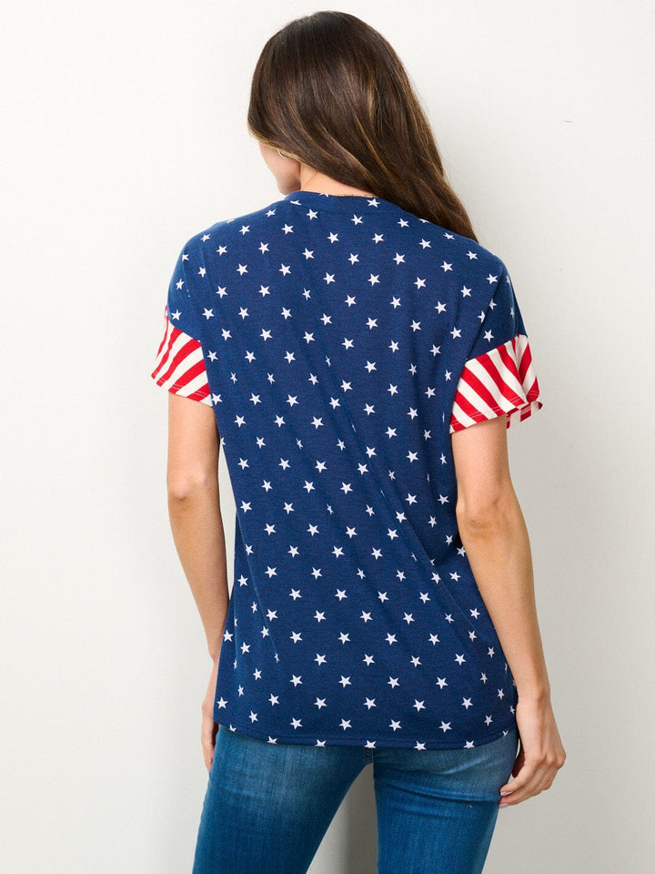WOMEN'S SHORT SLEEVE AMERICAN FLAG GRAPGIC TOP