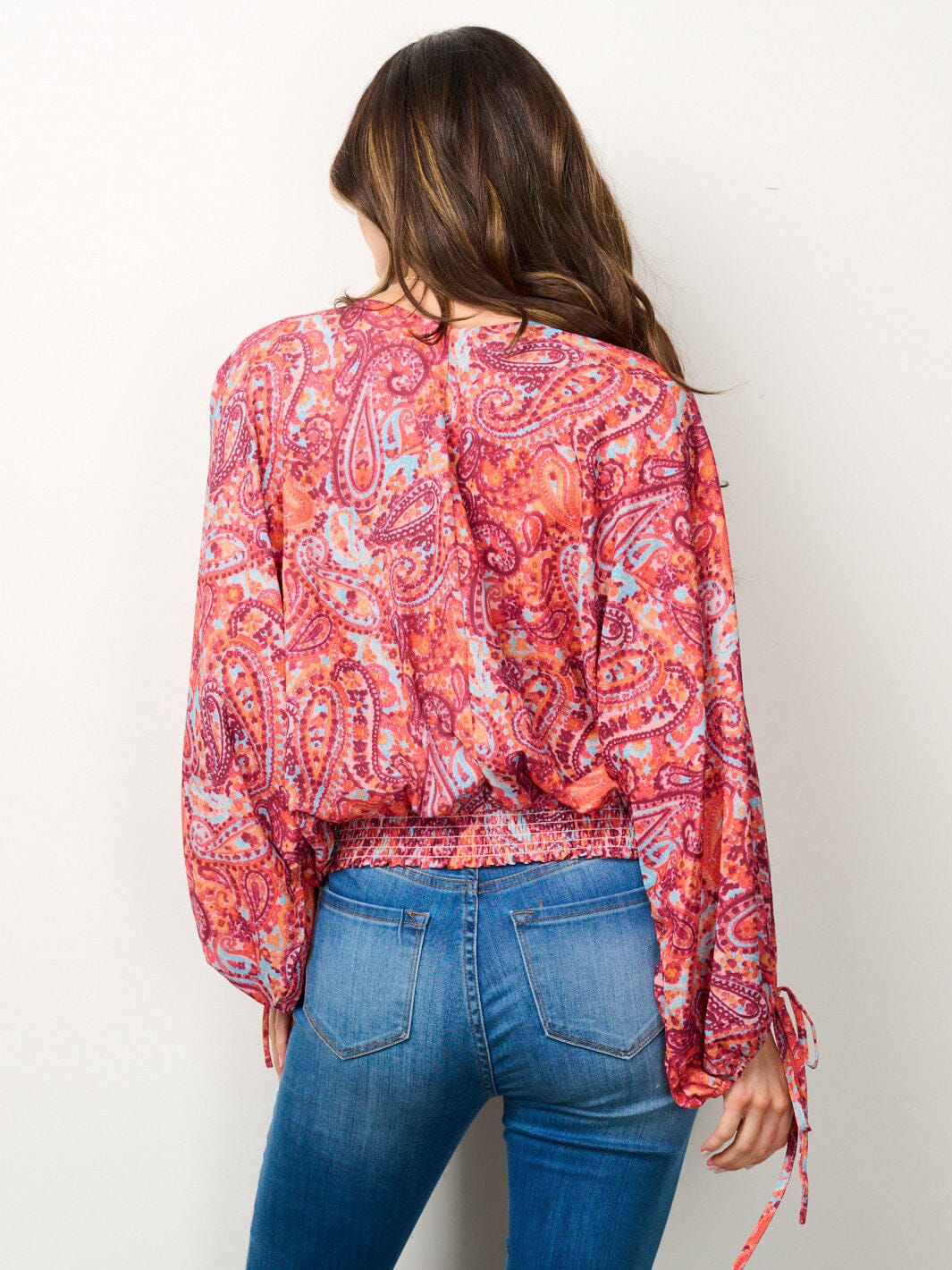 WOMEN'S LONG SLEEVE V-NECK PRINTED BLOSE TOP
