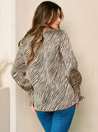 WOMEN'S LONG SLEEVE BUTTON UP ANIMAL PRINT BLOUSE TOP