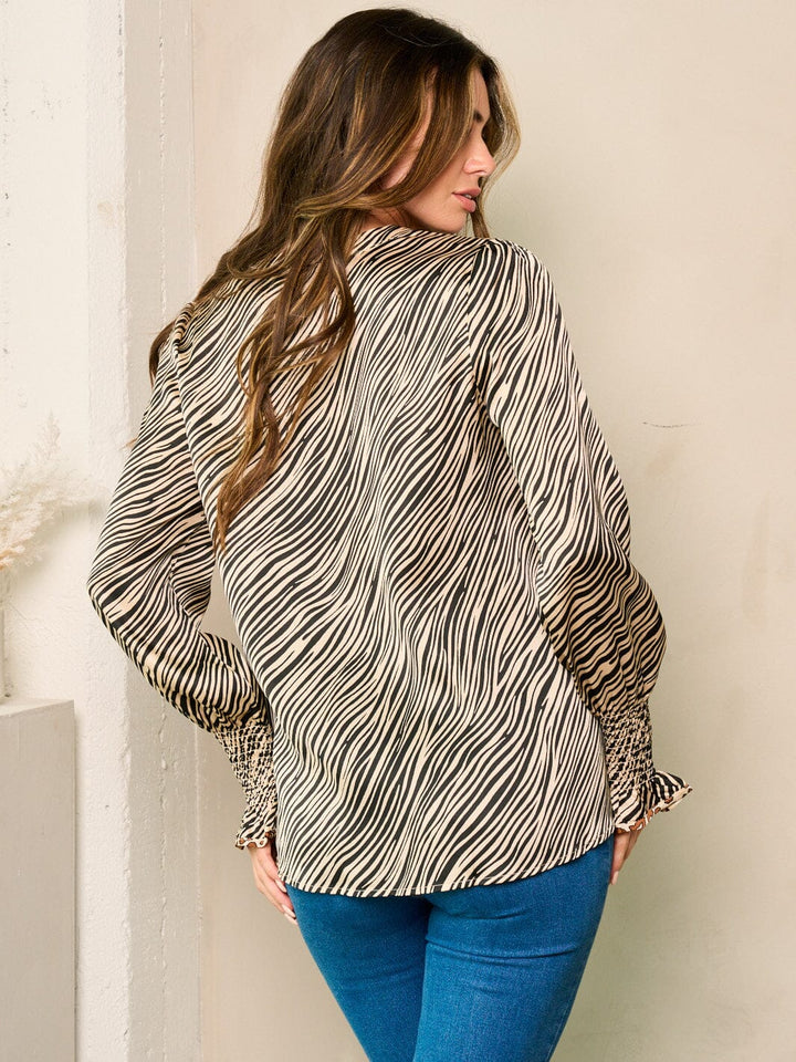 WOMEN'S LONG SLEEVE BUTTON UP ANIMAL PRINT BLOUSE TOP