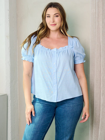 PLUS SIZE SHORT SLEEVE BUTTON UP TOP