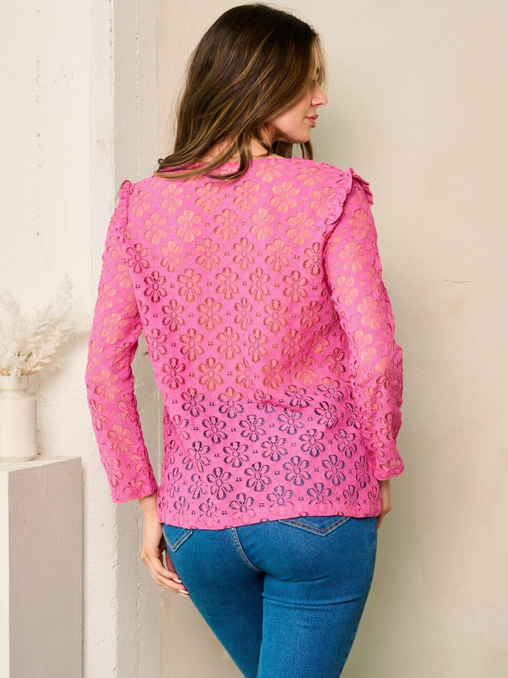 WOMEN'S LONG SLEEVE BUTTON UP LACE BLOUSE TOP