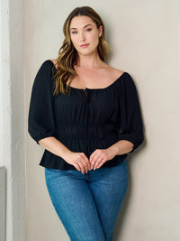 PLUS SIZE 3/4 SLEEVE PEPLUM BLOUSE TOP