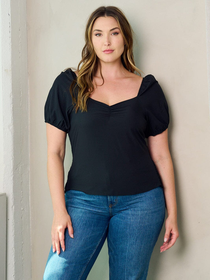 PLUS SIZE SHORT SLEEVE SMOCK BLOUSE TOP