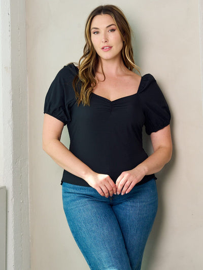 PLUS SIZE SHORT SLEEVE SMOCK BLOUSE TOP