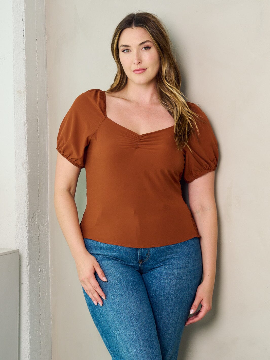 PLUS SIZE SHORT SLEEVE SMOCK BLOUSE TOP