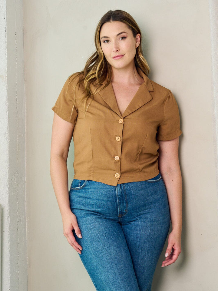 PLUS SIZE SHORT SLEEVE BUTTON UP BLOUSE TOP