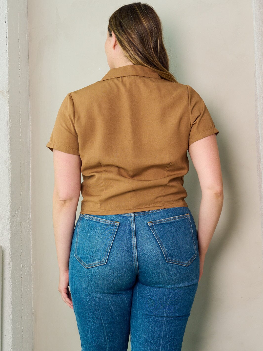 PLUS SIZE SHORT SLEEVE BUTTON UP BLOUSE TOP