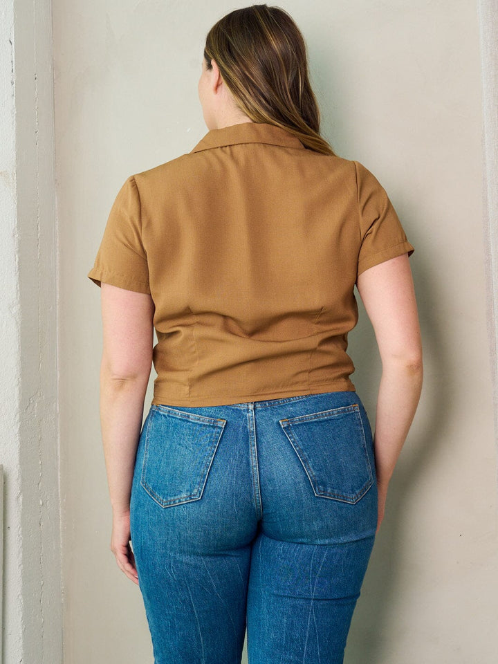 PLUS SIZE SHORT SLEEVE BUTTON UP BLOUSE TOP