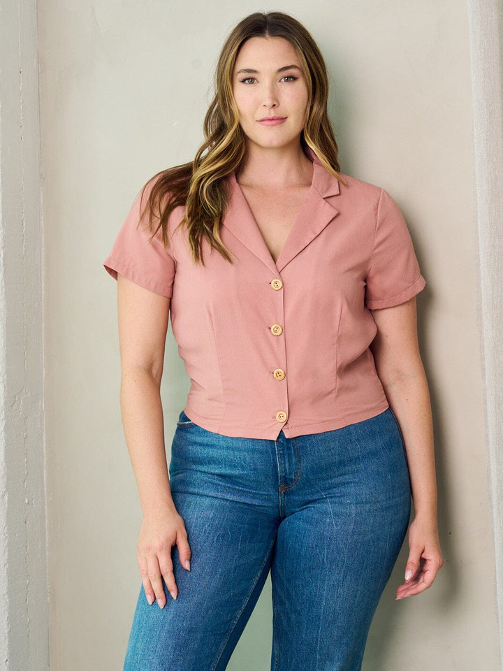 PLUS SIZE SHORT SLEEVE BUTTON UP BLOUSE TOP