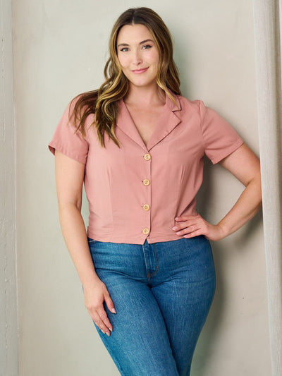 PLUS SIZE SHORT SLEEVE BUTTON UP BLOUSE TOP