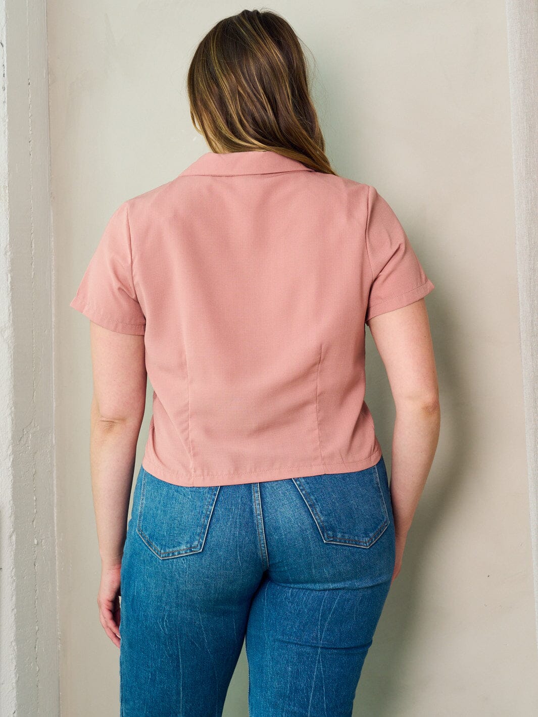 PLUS SIZE SHORT SLEEVE BUTTON UP BLOUSE TOP