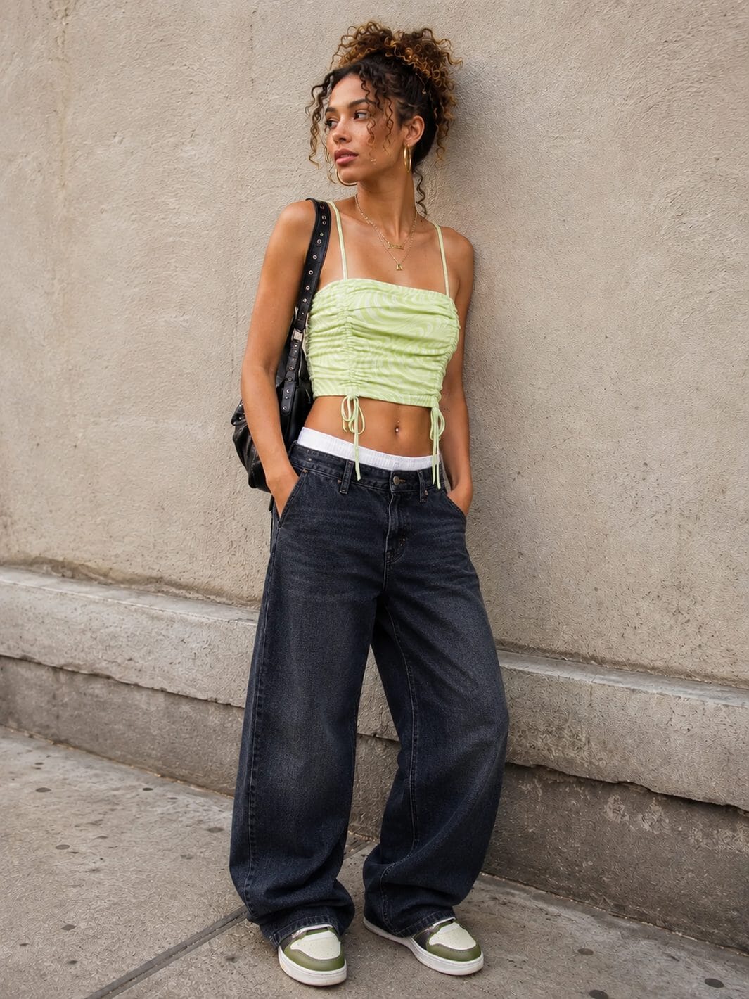 WOMEN'S SLEEVELESS RUCHING FRONT PRINT CROP TOP