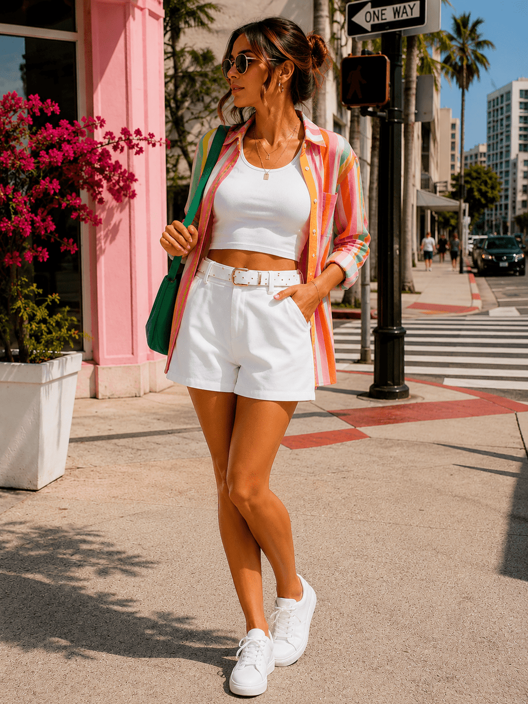 WOMEN'S BUTTON CLOSURE FRONT POCKETS BELTED MINI SHORTS