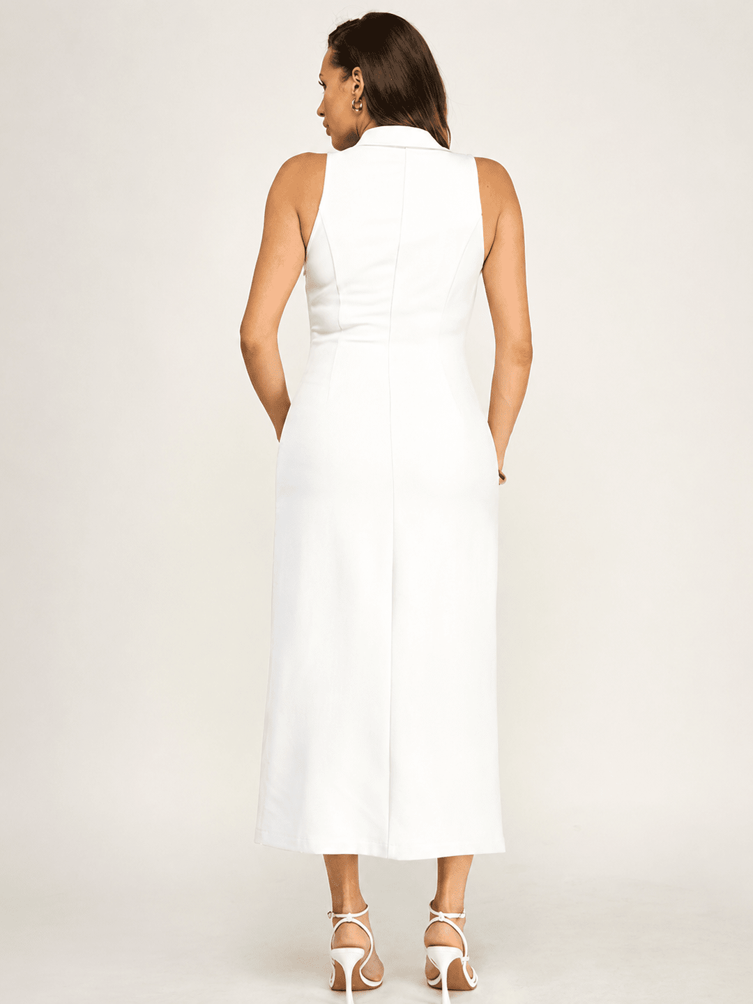 WOMEN'S SLEEVELESS V-NECK BUTTON UP MAXI DRESS