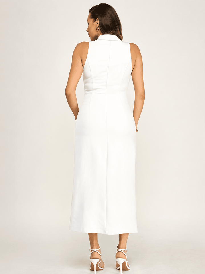 WOMEN'S SLEEVELESS V-NECK BUTTON UP MAXI DRESS
