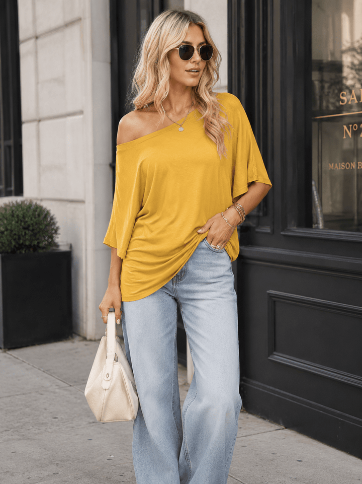 WOMEN'S SHORT SLEEVE OFF SHOULDER LOOSE FIT TUNIC TOP
