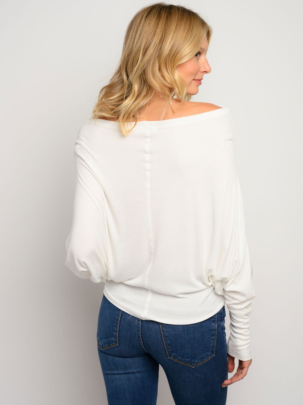WOMEN'S FRONT SHIRRING KNIT DOLMAN LONG SLEEVE TOP