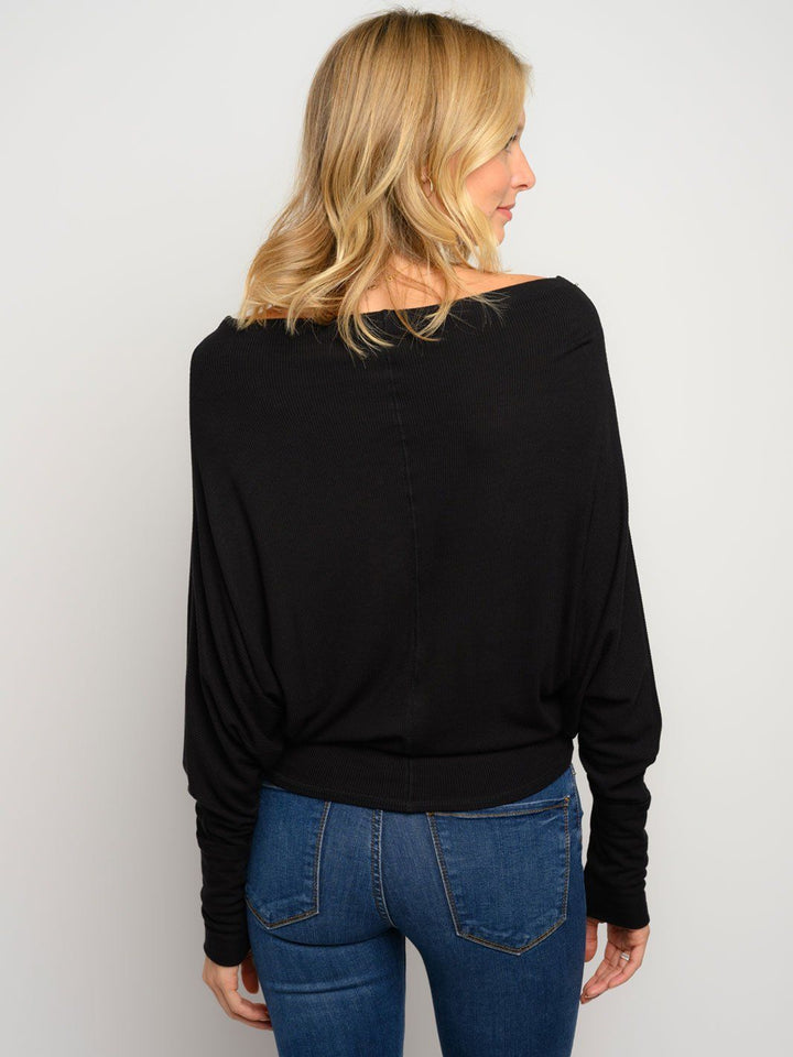 WOMEN'S FRONT SHIRRING KNIT DOLMAN LONG SLEEVE TOP