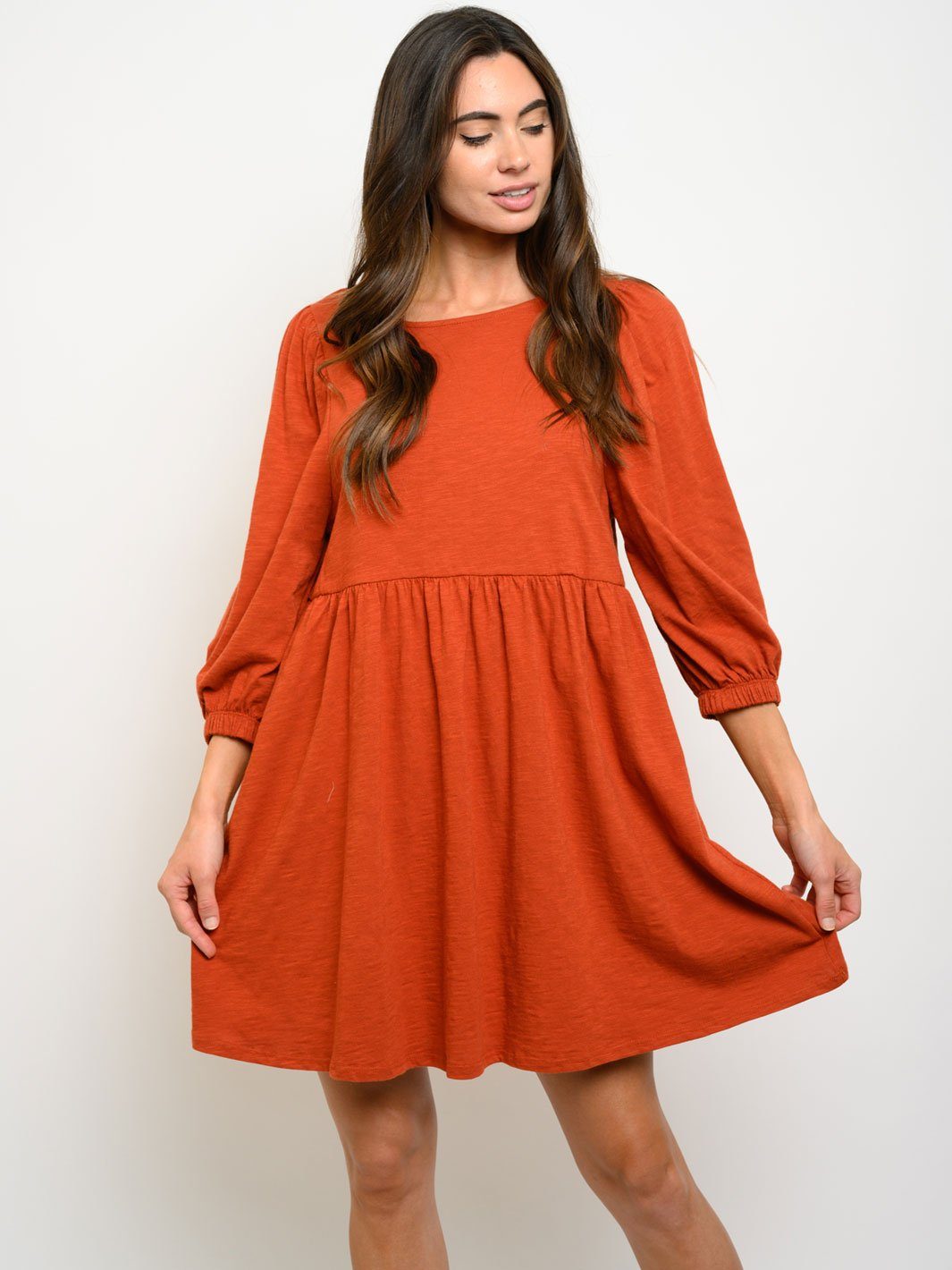 WOMEN'S PUFF SLEEVE BABY DOLL MINI DRESS