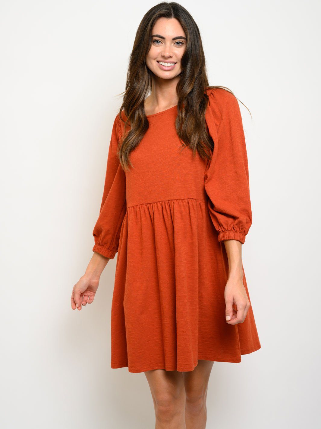 WOMEN'S PUFF SLEEVE BABY DOLL MINI DRESS
