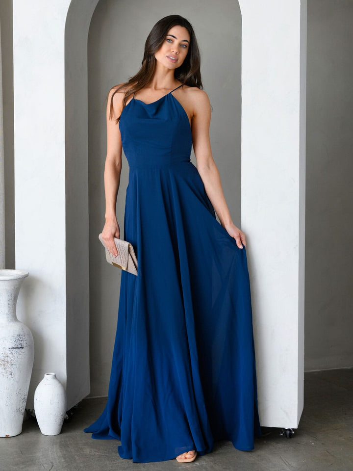 WOMEN'S SLEEVELESS OPEN LACE UP BACK GOWN MAXI DRESS