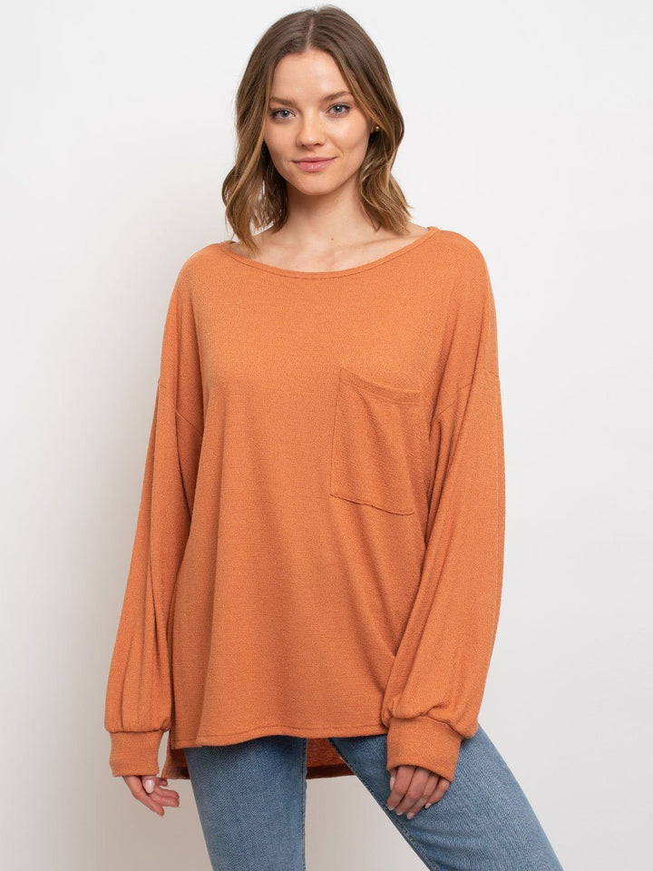 WOMEN'S FRONT POCKET LONG SLEEVE TOP