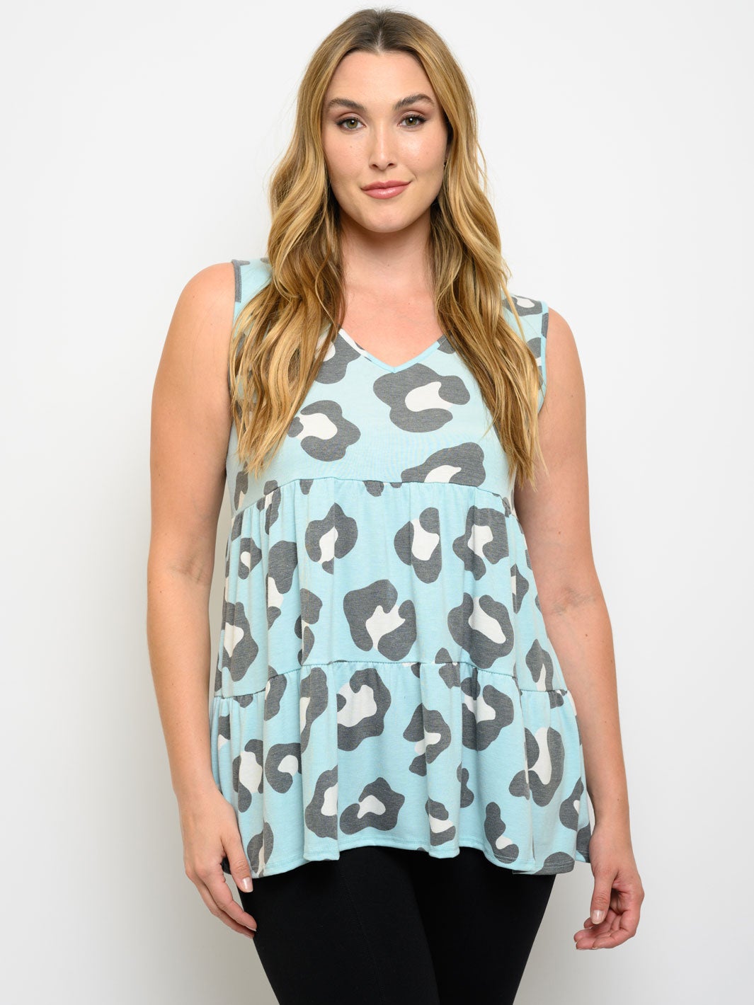 PLUS SIZE ANIMAL PRINT V-NECK TANK TOP