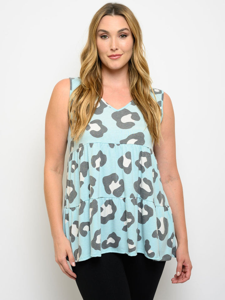 PLUS SIZE ANIMAL PRINT V-NECK TANK TOP