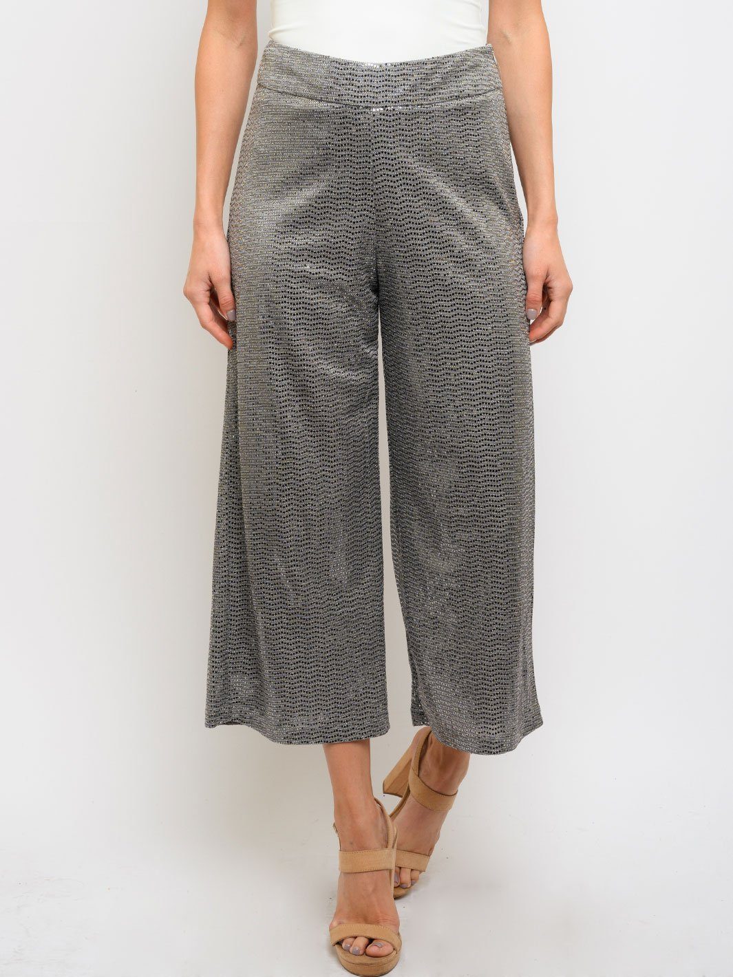 WOMEN'S CROP BELL LEG SEQUINS PANTS