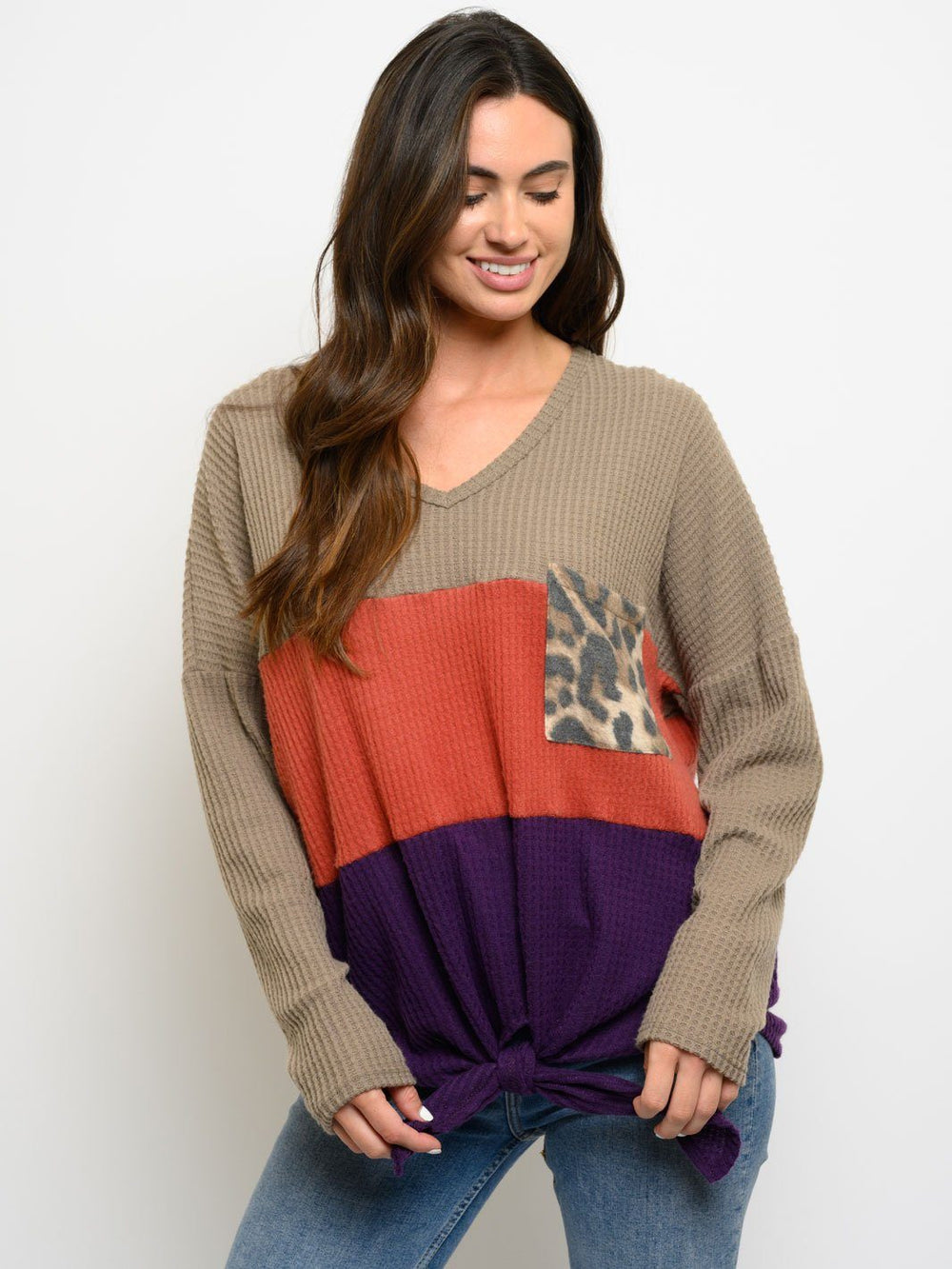 WOMEN'S COLOR BLOCK LONG SLEEVES TOP