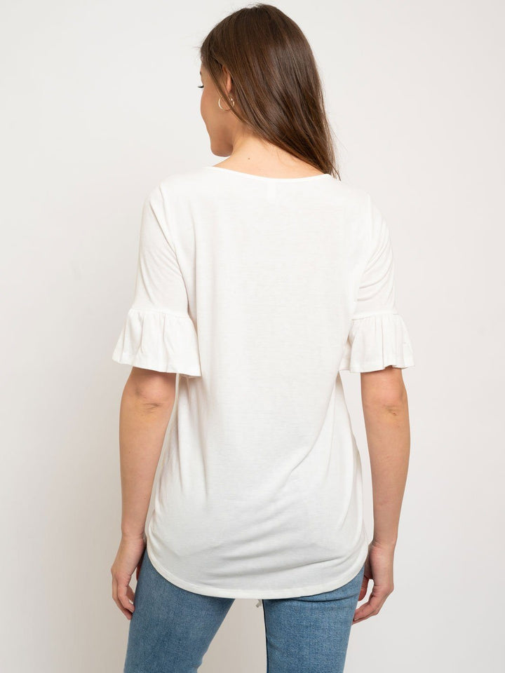 WOMEN'S JERSEY RUFFLED SLEEVES TIE FRONT TOP