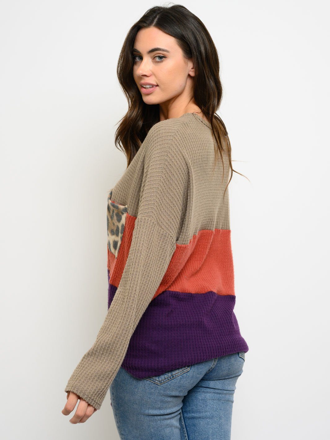 WOMEN'S COLOR BLOCK LONG SLEEVES TOP