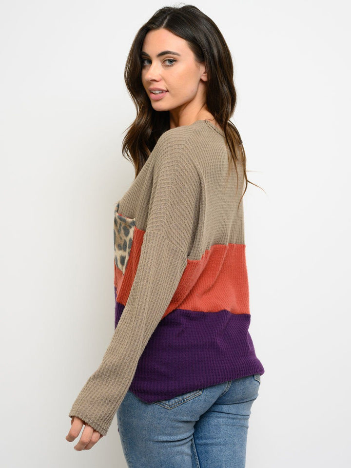 WOMEN'S COLOR BLOCK LONG SLEEVES TOP