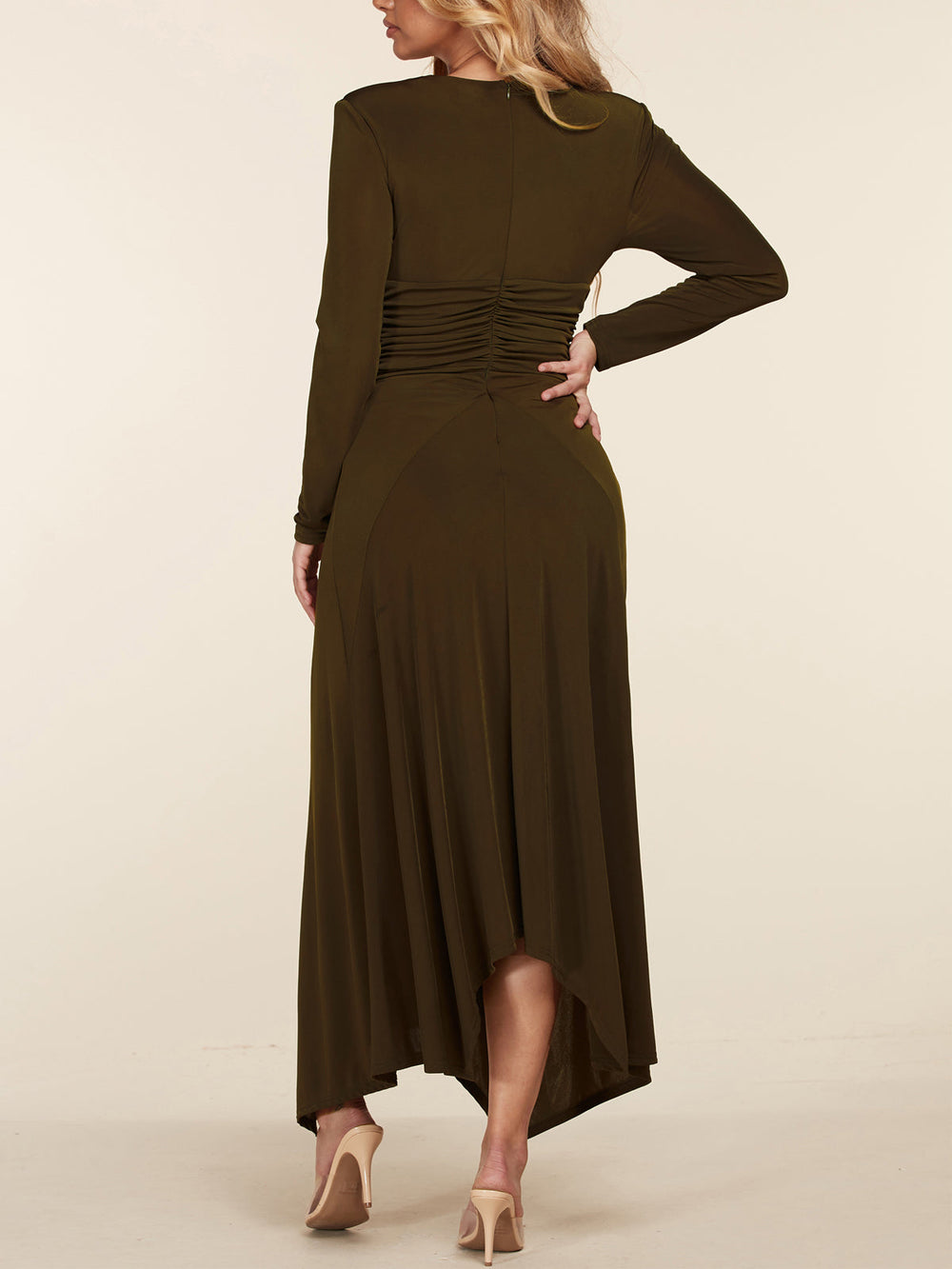 WOMEN'S LONG SLEEVE FRONT TWIST SLIT MAXI DRESS