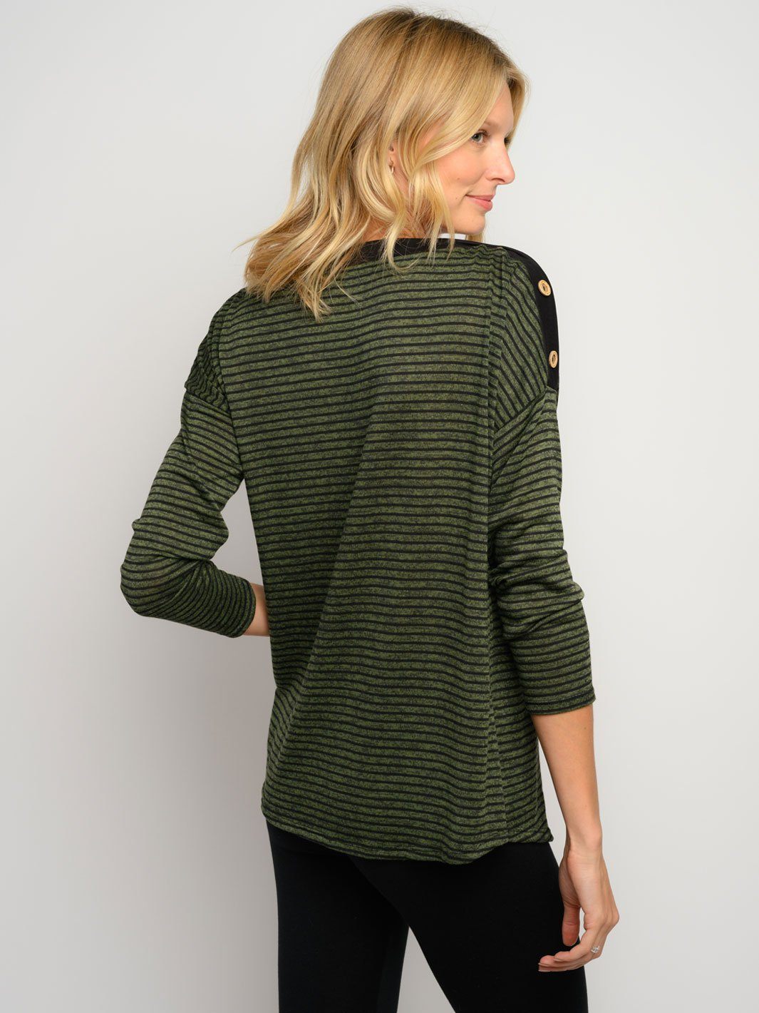 WOMEN'S STRIPES LONG SLEEVE BUTTON DETAIL TOP