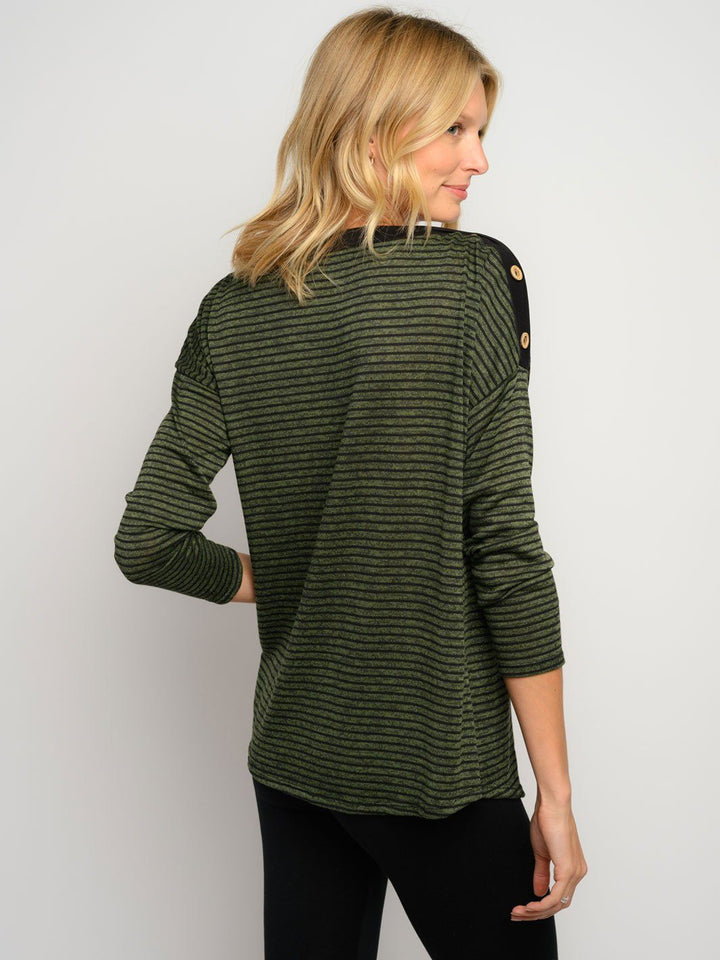 WOMEN'S STRIPES LONG SLEEVE BUTTON DETAIL TOP