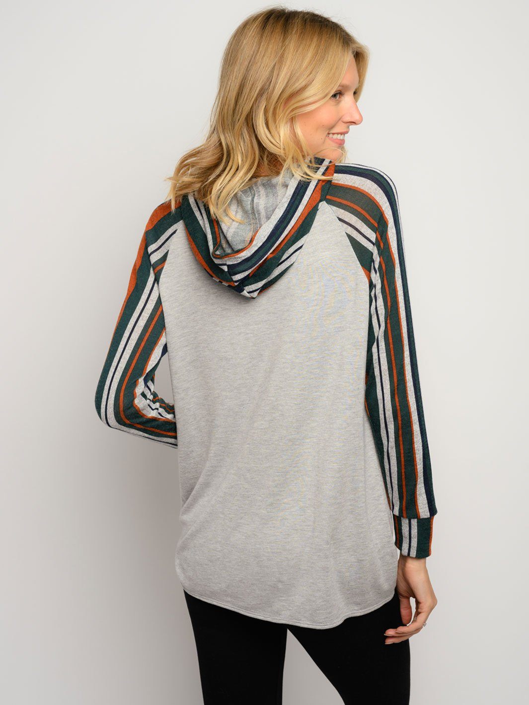 WOMEN'S MULTI COLOR LONG SLEEVE FRONT TIE HOODIE TOP