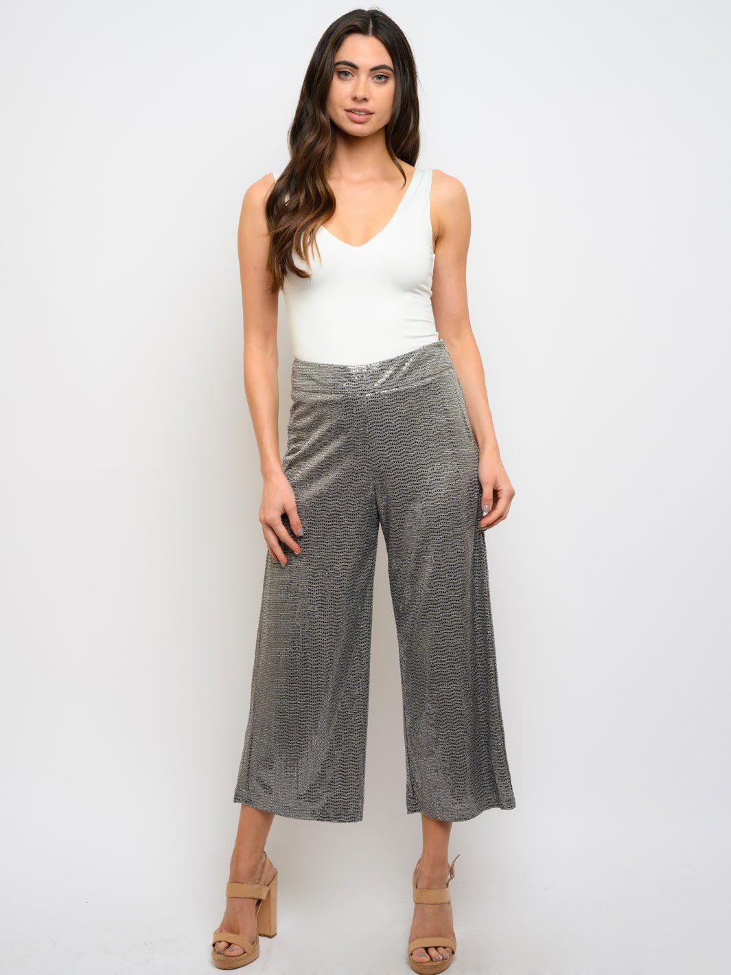 WOMEN'S CROP BELL LEG SEQUINS PANTS