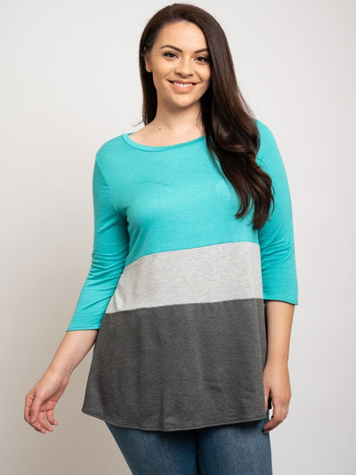 PLUS SIZE 3/4 SLEEVES COLOR BLOCK TOP